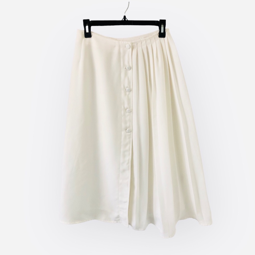 Avec Les Filles Half Pleated Button Down A-Line Midi Skirt
